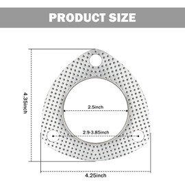 Silver 2.5inch Car Exhaust Gasket with 3 Bolt,Automotive Replacement Exhaust Flange Gasket,Graphite Construction Manifold Made of High Temp Material