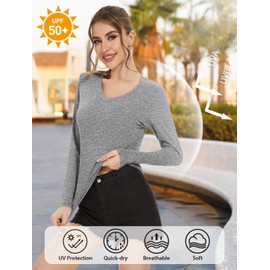 Ullnoy Women's Long Sleeve V Neck T Shirts Long Sleeve Workout Tops for Women V Neck Moisture Wicking Long Sleeve Tee 4 Pack Black/Gray/Rose/Wine L