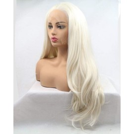 Long Hair Body Wave High Temperature Natural Hairline Free Part 60# White Blonde Color Synthetic Lace Front Wigs for Women Girls Replacement Wedding Wigs