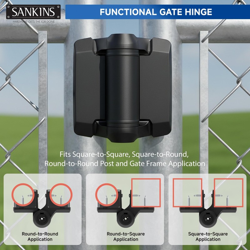 SANKINS Heavy Duty Self Closing Nylon Gate Hinges with Adaptor,