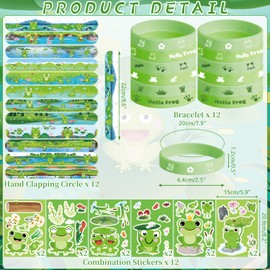 KEFAN Frog Party Favor Supplies including Cartoon Frog Theme Gift Bags, Wristbands, Stickers, Badge, for Frog Theme Kids Birthday Party Gift