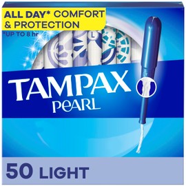 Tampax Pearl Tampons Light Absorbency with BPA-Free Plastic Applicator and LeakGuard Braid, Unscented, 50 Count