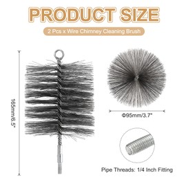YOKIVE 3.7" Wire Chimney Cleaning Brush, 2 Pcs Steel Round Chimney Sweep Brush with 1/4 NPT Fitting for Cleaning Fireplace Burning Stove Tent Dryer Pipes, Silver