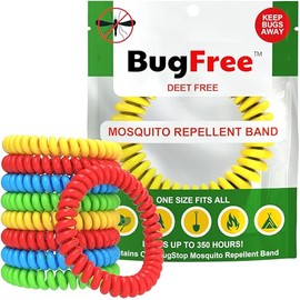 BugFree Mosquito Repellent Bracelets (10 Pack) Mosquito Repellent Bracelets for Adults and Kids - Premium DEET-Free Bands - 10 Multicolor Bands - Individually Wrapped
