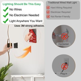 Amansour No Hardwire Battery Operated Wall Sconces Set of Two, 39.8" Wireless Sconces Touch & Remote Control Dimmable 3CCT Rechargeable Black Wall Lights for Living Room Bedroom Hallway.