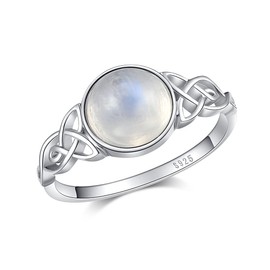 Angol Genuine Moonstone Ring Sterling Silver Moonstone Flower Ring Adjustable Minimalist Stacking Statement Band Ring for Women (9)