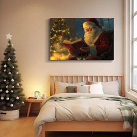 YONICA Christmas Canvas wall art, Santa Claus reading bible, Christmas decorate Artwork Print on Canvas, Christmas Theme Wall Art Decorations for Home Living Room Decor 32x24 Inches