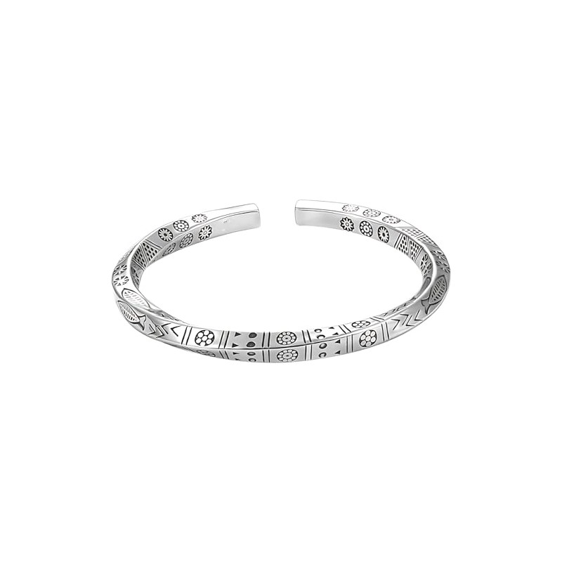 Donaly Men's Tribal Style Silver Bangle, One size, Metal, No