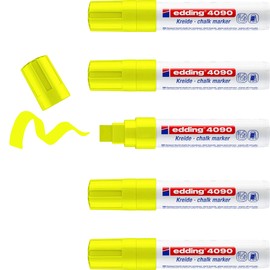 edding 4090 chalk marker - neon-yellow - 5 chalk pens - chisel tip 4-15 mm - broad-tipped wet wipe pen for chalkboards, windows, glass, mirrors - liquid chalk marker pens for opaque coverage