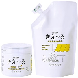 Kieeru D Series Deodorizing Jelly [Sold as a Set] Indoor Unscented (4.9 oz / 140 g) / 16.9 oz (480 g) Refill, For Rooms, Made in Japan, 100% Natural Ingredients, Deodorizer, Deodorizing Beads