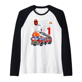 1st Birthday Toddler Firefighter Fireman Party Costume Kids Raglan Baseball Tee