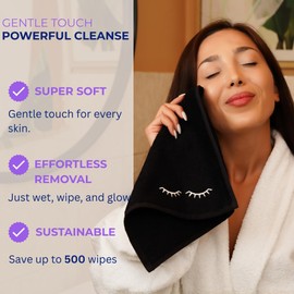 Marmaris Co. Luxury Black Makeup Washcloths for Face, 5-Pack Makeup Towels Face Washcloth, Viscose from Bamboo & Cotton