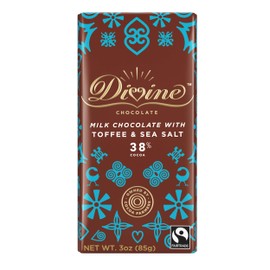 Divine Chocolate Bars - Milk Chocolate with Toffee & Sea Salt - Made with Fairtrade Cocoa, Natural Ingredients, No Artificial Flavors | 3oz. Bars (12 Pack)