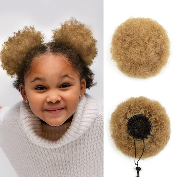 Real Human Hair Afro Puff Ponytail Natural for Kids Black