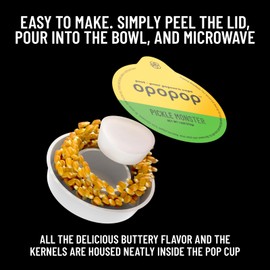 Opopop Microwave Popcorn - Pop Cups Pickle Monster 6-Pack, Non-GMO Gourmet Popcorn Kernels & Popcorn Flavoring, Gluten Free Snacks, Easy to Make and No Mess