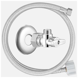 36'' Toilet Water Supply Line & Shut Off Valve Installation Kit, 1/2" NOM Inlet x 3/8" Compression Outlet Valve, 7/8" BC x 3/8" COMP Water Line Hose, Chrome Flange Escutcheon Plate