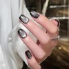 Black Press on Nails Short Square Cat Eye Fake Nails
