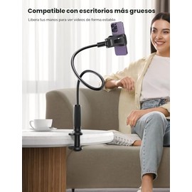 Lamicall Soporte para Teléfono de Cuello de Cisne para Cama - [Clip Estable Mejorado] para Escritorio, Cabecera, Cama, Mesita de Noche, Mesa, Soporte 