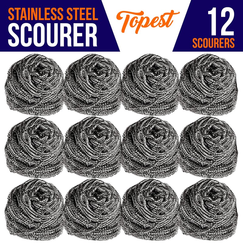 Topest Stainless Steel Scourer |12 Pack | Dish Washing Up
