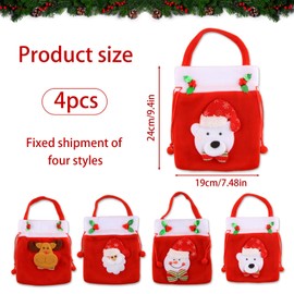 HYran Christmas Gift Bags, Pack of 4 Christmas Bags, Gift Bags Christmas, Christmas Candy Bags, Santa Bags, Christmas Drawstring Gift Bag