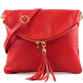 modamoda de - T139-A Italian Shoulder Bag Small Nappa Leather, Rot2021
