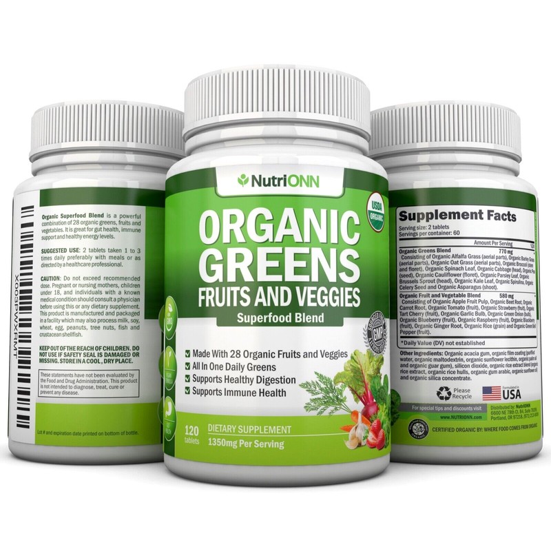 Organic Super Greens Capsules - Fruit & Vegetable Supplements -