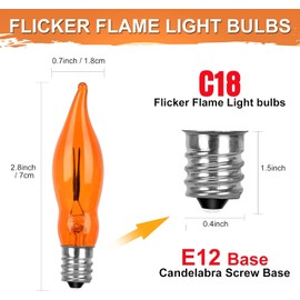 Bokoiuu Christmas Orange Flicker Flame Light Bulbs, Crystal Orange Flame Tip Candelabra Replacement Bulbs, Flickering Bulbs Dances with Flame, 1 Watts, E12 Candelabra Base, 12 Pack