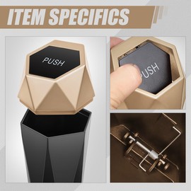 Auto Dynasty Diamond Design Leakproof Car Trash Garbage Can Cup Holder with Removable Lid Universal for Car/Home/Office, Black/Gold