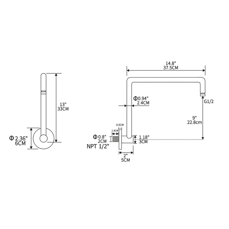 Shower Head Extension with Flange S Shape Shower Arm Wall