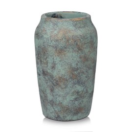 Briful 9.06'' Large Ceramic Rustic Vase Shabby Vintage Textured Vase, 4.33'' Wide Mouth Pampas Vase for Fake Flowers Branches, Farmhouse Home Décor, Weddings Shelf Table Decor,Patina