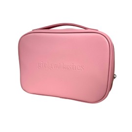 GirlGotLashes Cosmetic Bag for Women - Small Vegan Leather Makeup Bag Travel Makeup Bag with Waterproof Compartment, Removable Inner Pockets and Carrying Straps - Ideal for Eyelash Extension, pink,