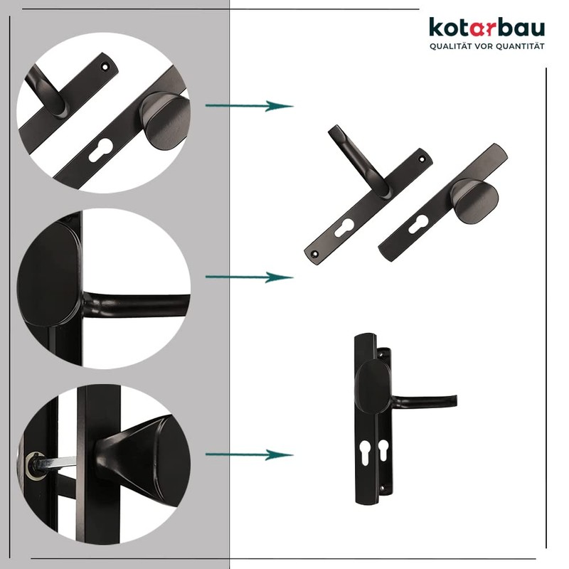 KOTARBAU® Door Handle Set 92 mm Long Plate Black Profile