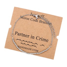 JoycuFF Partner in Crime Morse Code Chain Bracelets for Women Funny Inspirational Coworker Gifts Motivational Silver Chain Bracelets Jewelry for Her Birthday Christmas Retirement Grauation