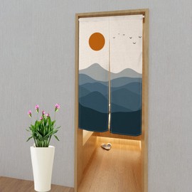 Leowefowa Noren Japanese Doorway Curtain Chinese Ink Style Door Curtain Window Treatment Room Divider Door Tapestry Polyester for Home Kitchen Decors 33.5" Width x 70.9" Long(Red Sun, Great Mountains)