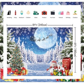 Winter Christmas Backdrop Christmas Tree Snowflake Forest Wonderland Photography Background Xmas Eve Winter Night Family Holiday Party Decoration Background (8X6FT (240x180cm))