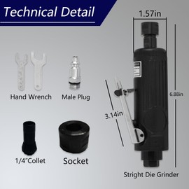 HYFN Air Die Grinder,1/4 Inch PIneumatic Straight Die Grinder, Die Grinder, Safety Switch,Air Tools,Pneumatic Tools 22000RPM,0.3HP,Straight Grinder,Die Grinder Tool,Uesd To Polishing Grinding