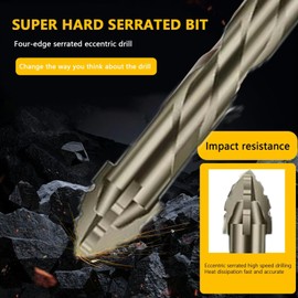 5 Piece 4 Tooth Drill Bit High Strength Eccentric Drill Bit Set for Concrete/Glass/Cast Iron/Tile/Wood. Hexagonal Shank Drills, Short bits, Reduced Vibration, Dry Drills, Sizes: 6+6+8+10+12 mm