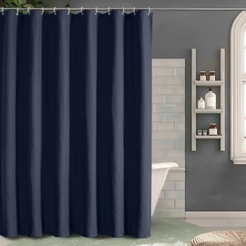 OVZME Extra Long Shower Curtain Set- 96 Inch Long Waffle Weave Heavy Duty Fabric Shower Curtains for Bathroom, Luxury Heavy Duty Thick Cloth Shower Curtain with 12 Plastic Hooks, 72x96, Navy Blue