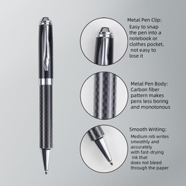 YUNCHUN 4PCS Carbon Fiber Ballpoint Pens, Luxury Medium Point Ball Pens with 4 Extra Refills, Fancy Cool Pens for Writing, Note Taking, Journaling, Retractable Executive Professional Pens for Work