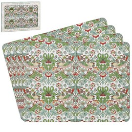 Set of 4 Placemats - William Morris' Strawberry Thief (Green) Design