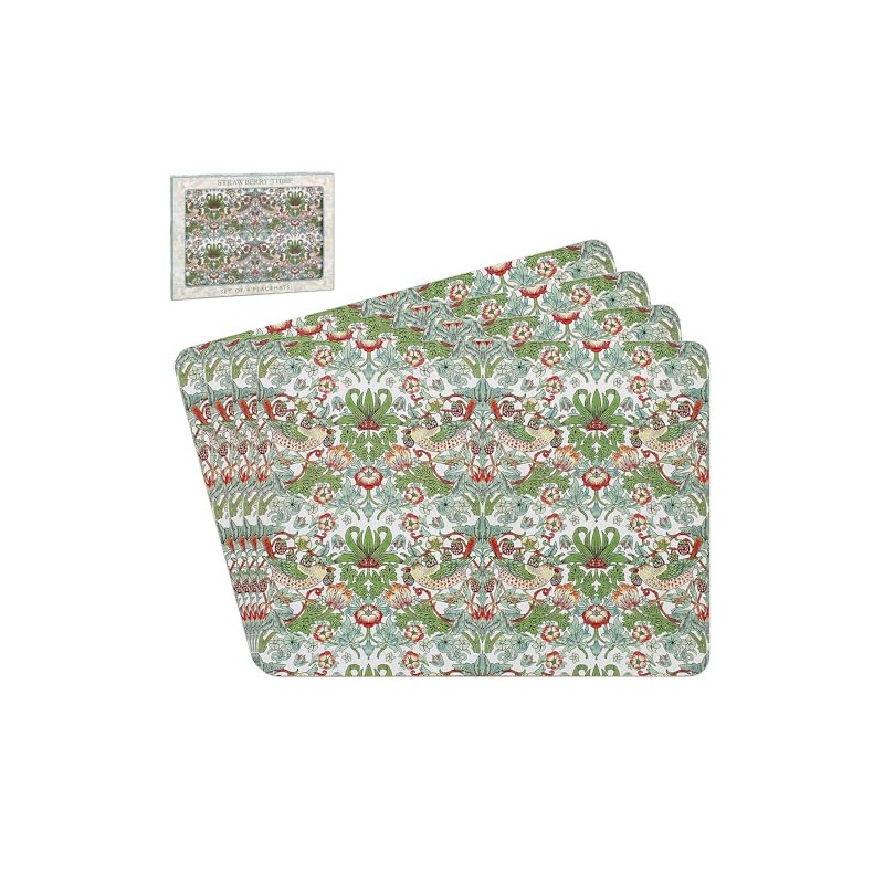 Set of 4 Placemats - William Morris' Strawberry Thief (Green)