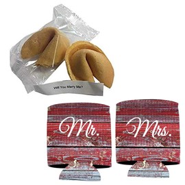VictoryStore Wedding Proposal: Will You Marry Me? Fortune Cookie With Message Inside (2 Cookies + Mr and Mrs Barnwood Can Cooler)