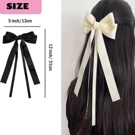 SALOCY Hair Clip - 2 Count Pink Satin Hair Ribbon Bows with Long Tail for Women Girls - Cute Hair Accessories for Hair Design