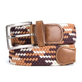 DonDon Braided stretch belt elastic for women and men length 39 to 51 inch - 100 cm to 130 cm brown-multicoloured