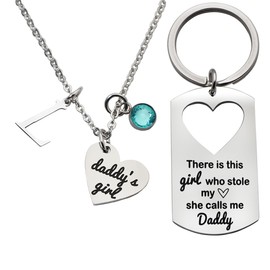 CHENVA Father Daughter Gift Daddy Keychain and Daddy's Girl Heart Necklace Initial Necklace for Daddy's Girl Dad Gift from Daughter, Medium, Stainless Steel, n