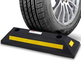 Pyle Curb Garage Vehicle Floor Stopper for Parking Safety 1PC Heavy Duty Rubber Parking Lot Driveway Stopper, For Car Vans Trucks Tire Wheel Guide Block Protect Bumper- Pyle PCRSTP11