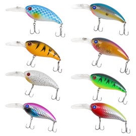 Crankbait Fishing Lures Kit, 8pcs Deep Diving Crankbait Swimbait Topwater Bass Fishing Lures Hard Baits Minnow Crank Bait Lures for Bass Trout Salmon Freshwater Saltwater