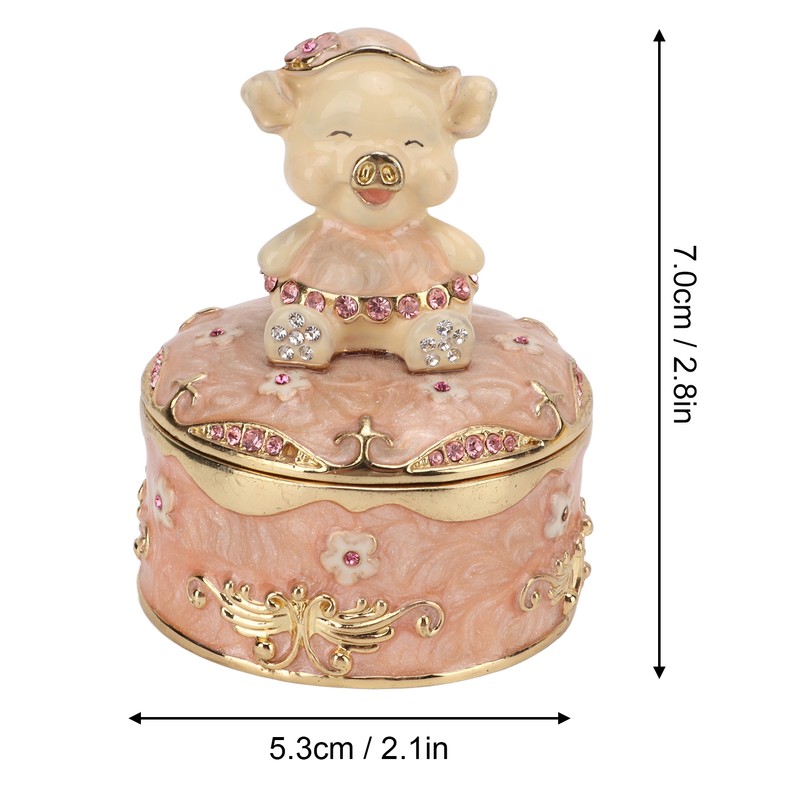Pig Hinged Jewelry Box Hollow Design Cute Appearance Hand Painted