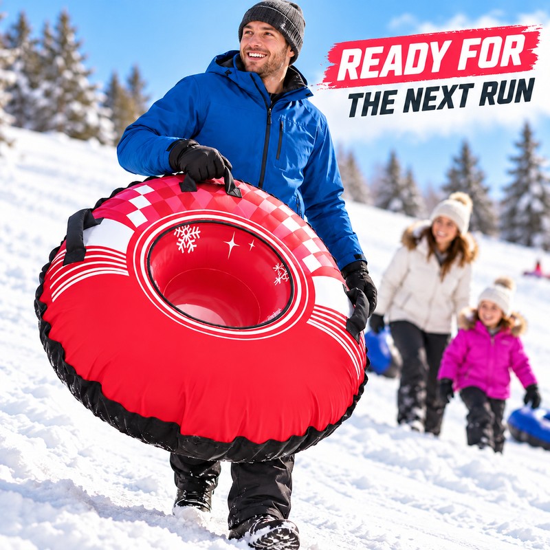 43 Inch Heavy Duty Inflatable Snow Tube, Rose Red Winter