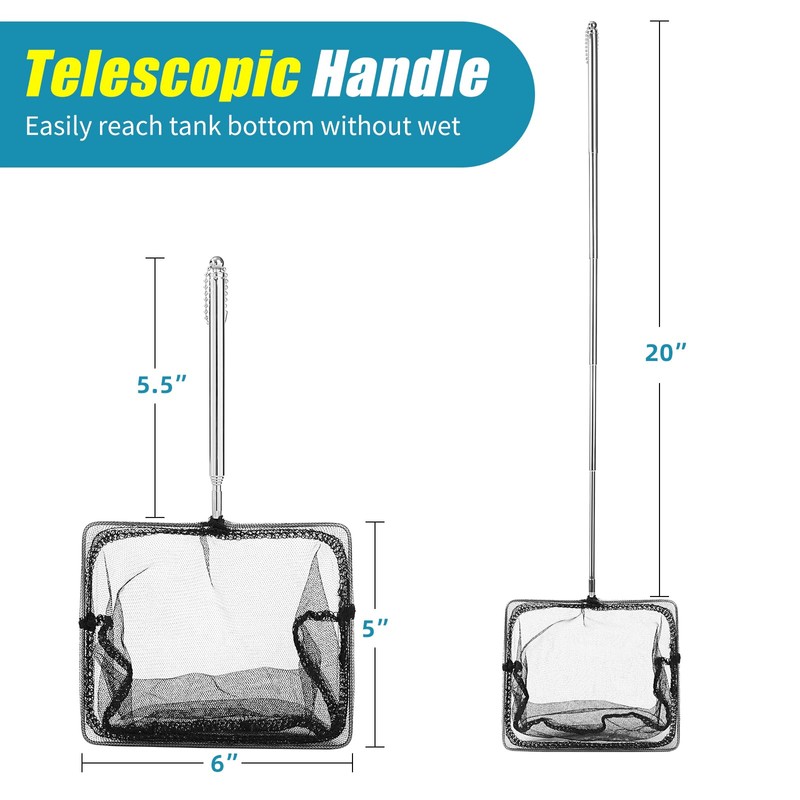 AQUANEAT Aquarium Net with Extendable Long Handle, Adjustable Wastes Skimming